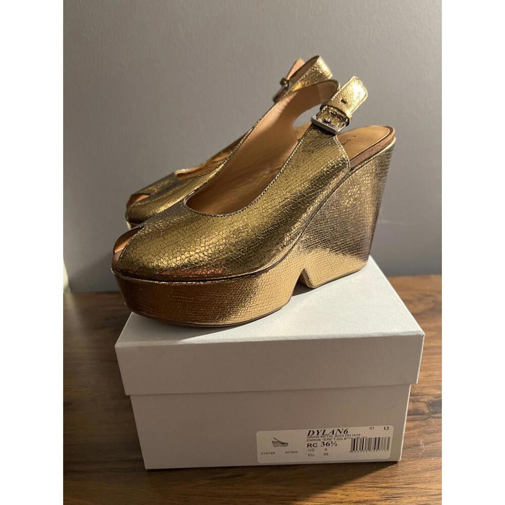 NWB CLERGERIE Paris Dylan6 Snake-Embossed GOLD Wedge Sandals US 6 Eur 36 $675